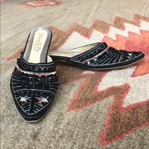 Sequined Black Jutti Style Slip-on Shoes